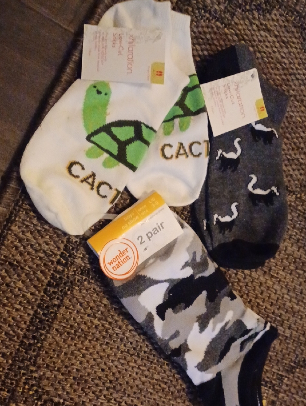 Whimsical Turtle & Camo Ankle Socks - 3 Pairs